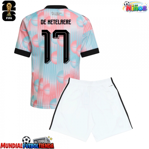 Camiseta Bélgica Charles De Ketelaere #17 Segunda Equipación Replica Mundial 2026 para niños mangas cortas (+ Pantalones cortos)